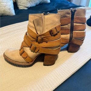 Freebird by Steven Beige and Brown Strappy Ankle Boots